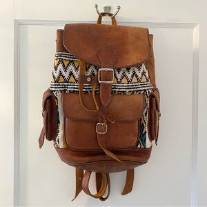 Handmade Guatemalan Leather Woven school Backpack Traditional Vintage Textile